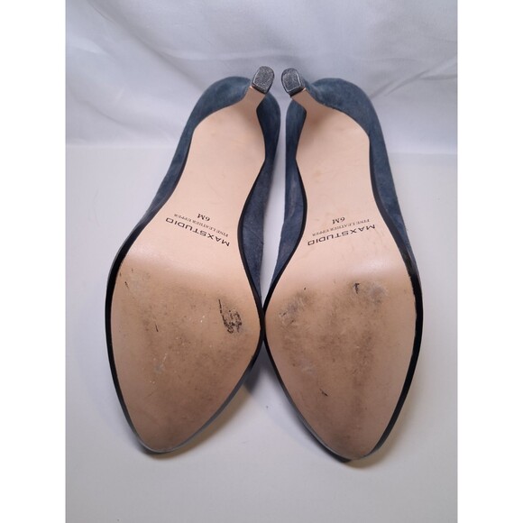 Max Studio Marais Dark Blue Suede Pumps 3.5" Heels Slip On Almond Toe Size 6M - Picture 5 of 9